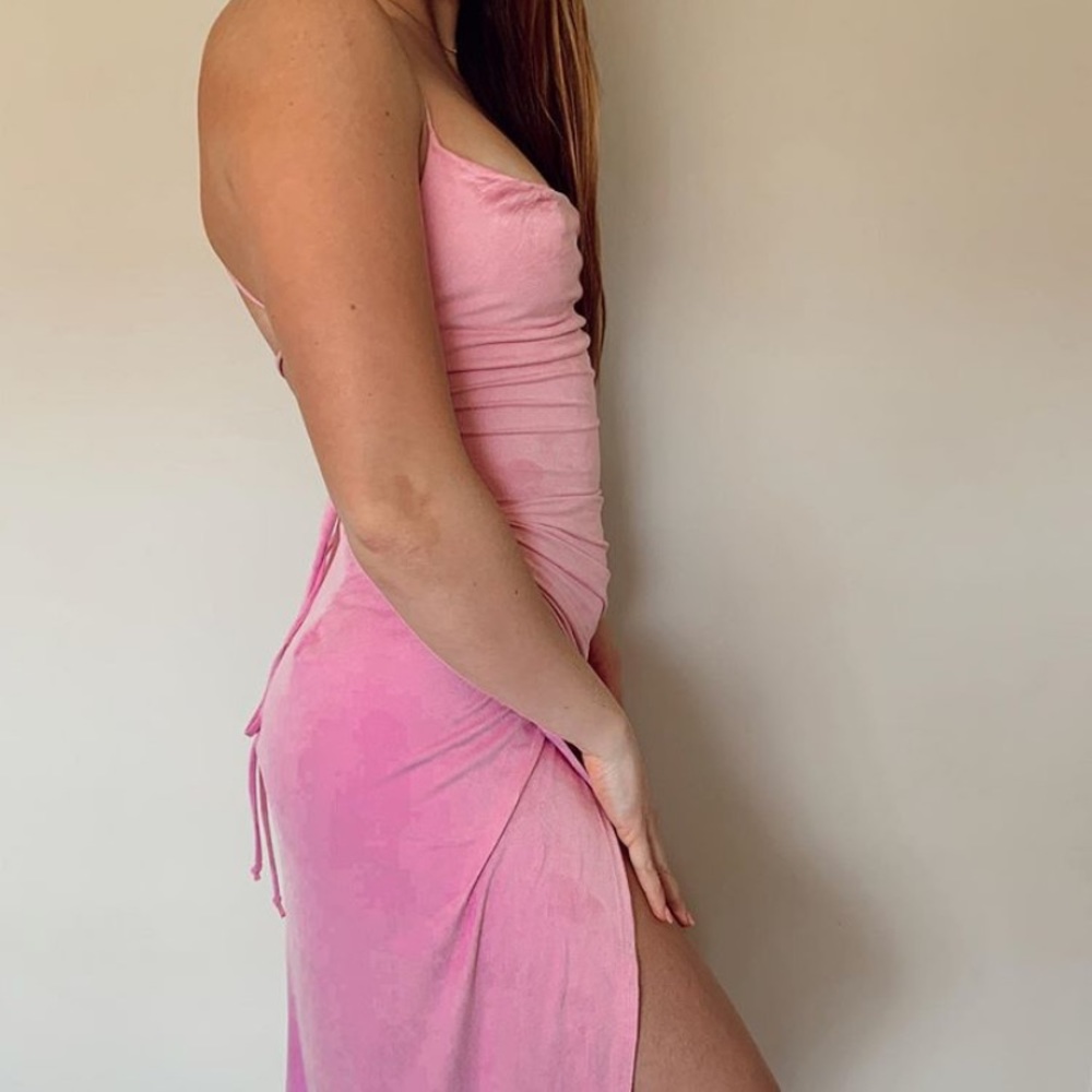 pink dress with a slit